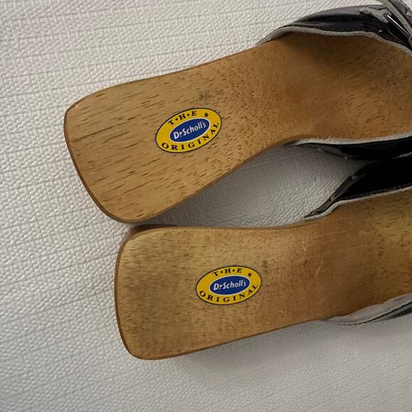Dr Scholls Sandals Womens 8 M Black Leather Wooden Exercise Clog Slide Brazil - Picture 8 of 11
